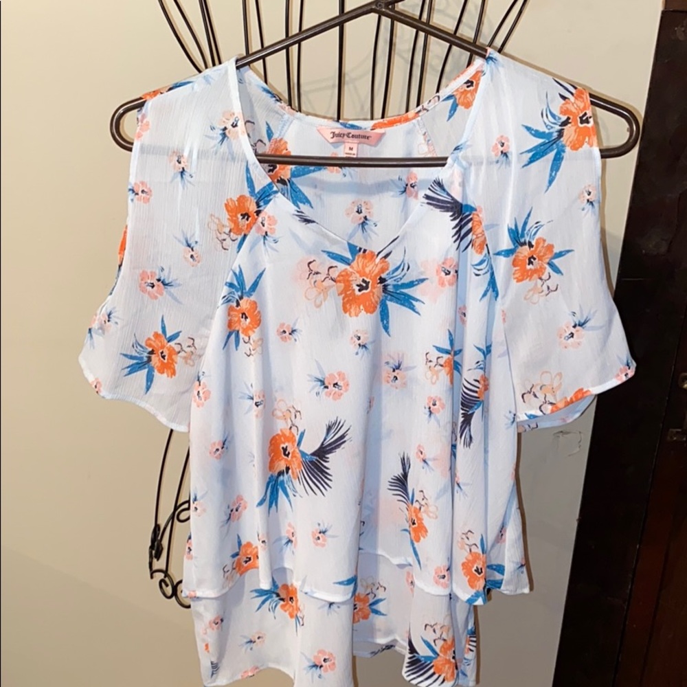 Juicy Couture cold shoulder flower shirt